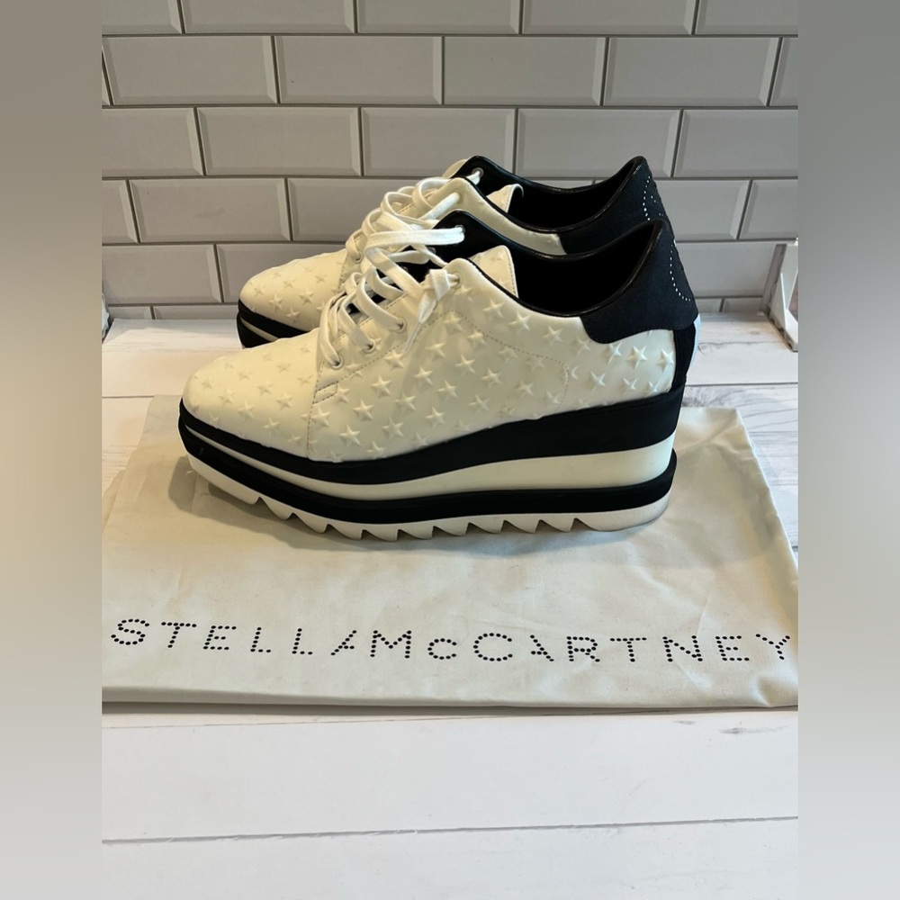 RARE Stella McCartney Size:38 Women Elyse Platform  Sneakers White Stars